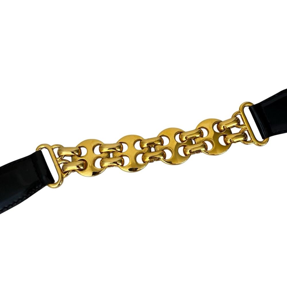 Vintage Escada Womens 34-36 Midnight Blue Patent Leather Gold Chain 80s Luxury - Picture 5 of 8